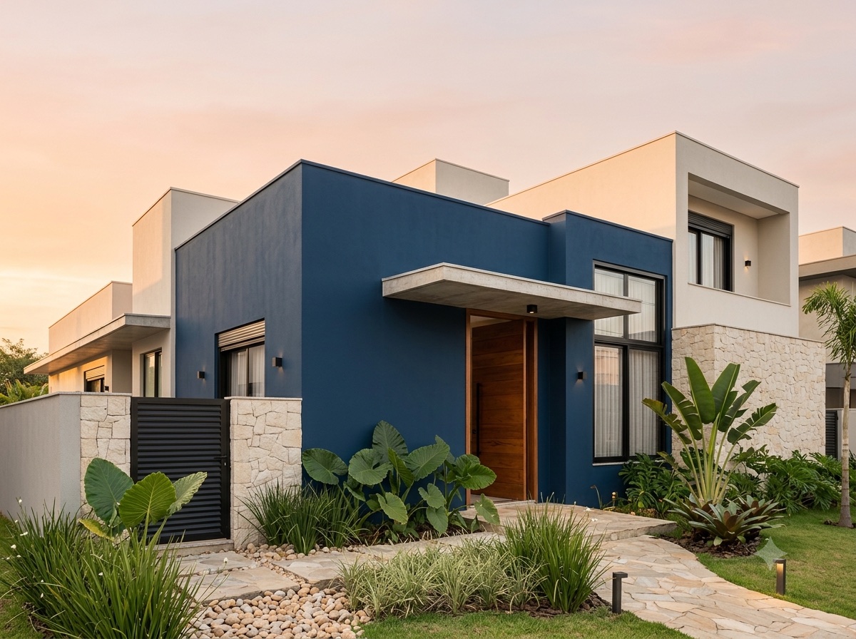 Fachada residencial pintada em Azul Puro, da Coral